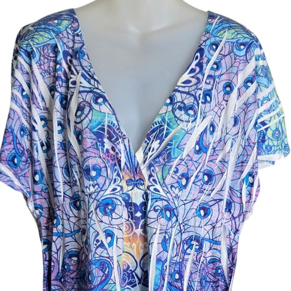 Catalina Womens Swim Cover Up Top XL Boho Peacock Print Resort Vacation Beach - Picture 3 of 9